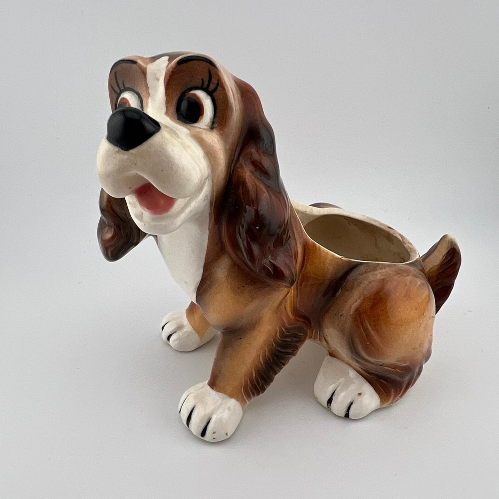 Vintage Disney Lady Planter Lady & The Tramp Dog Ceramic Vase Japan